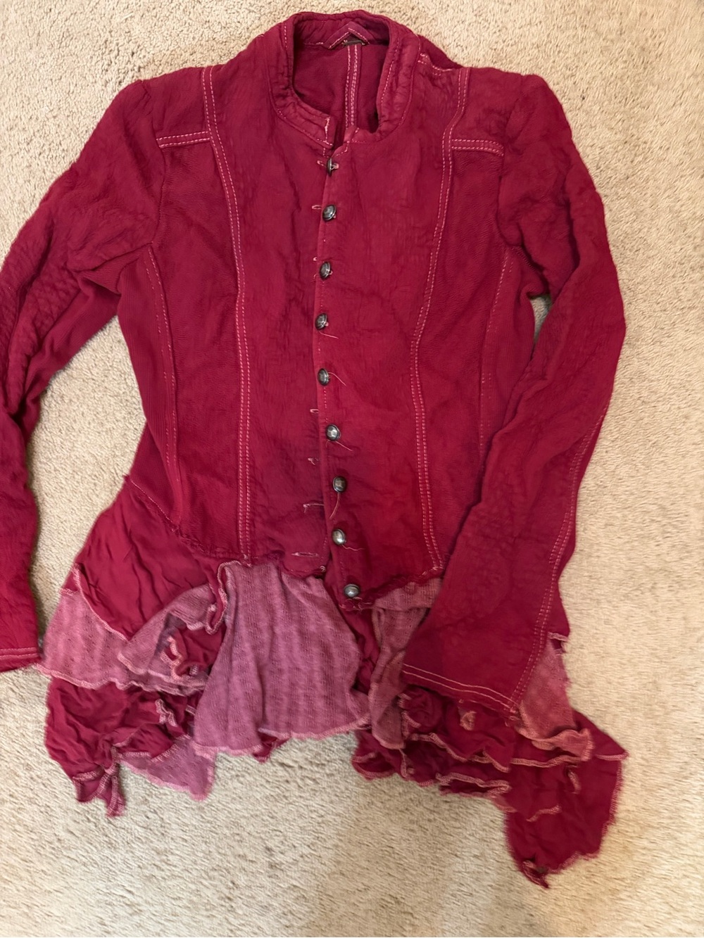 Free People Sz 10 Red Ruffled jacket - Picture 2 of 2
